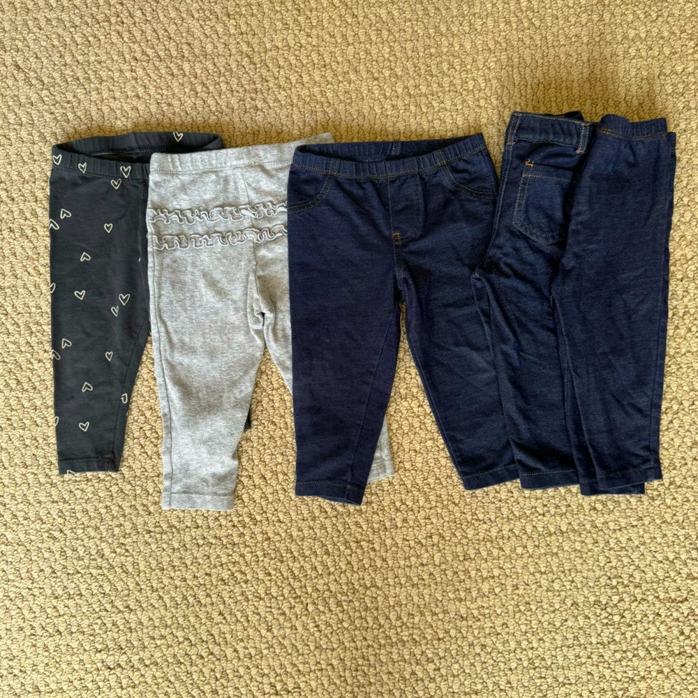 5 pairs of 12 month girls pants / Carters, Cat and Jack jeans and leggings